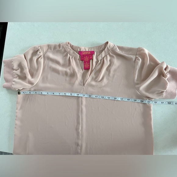Catherine Malandrino/ Light pink blouse/ Short sleeves/ V-neck/ Size US M - Picture 9 of 11